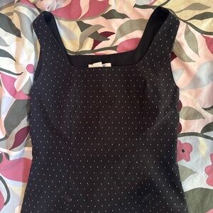 White House Black Market Black Square-Neck Sleeveless Tank with Micro Dot Detail